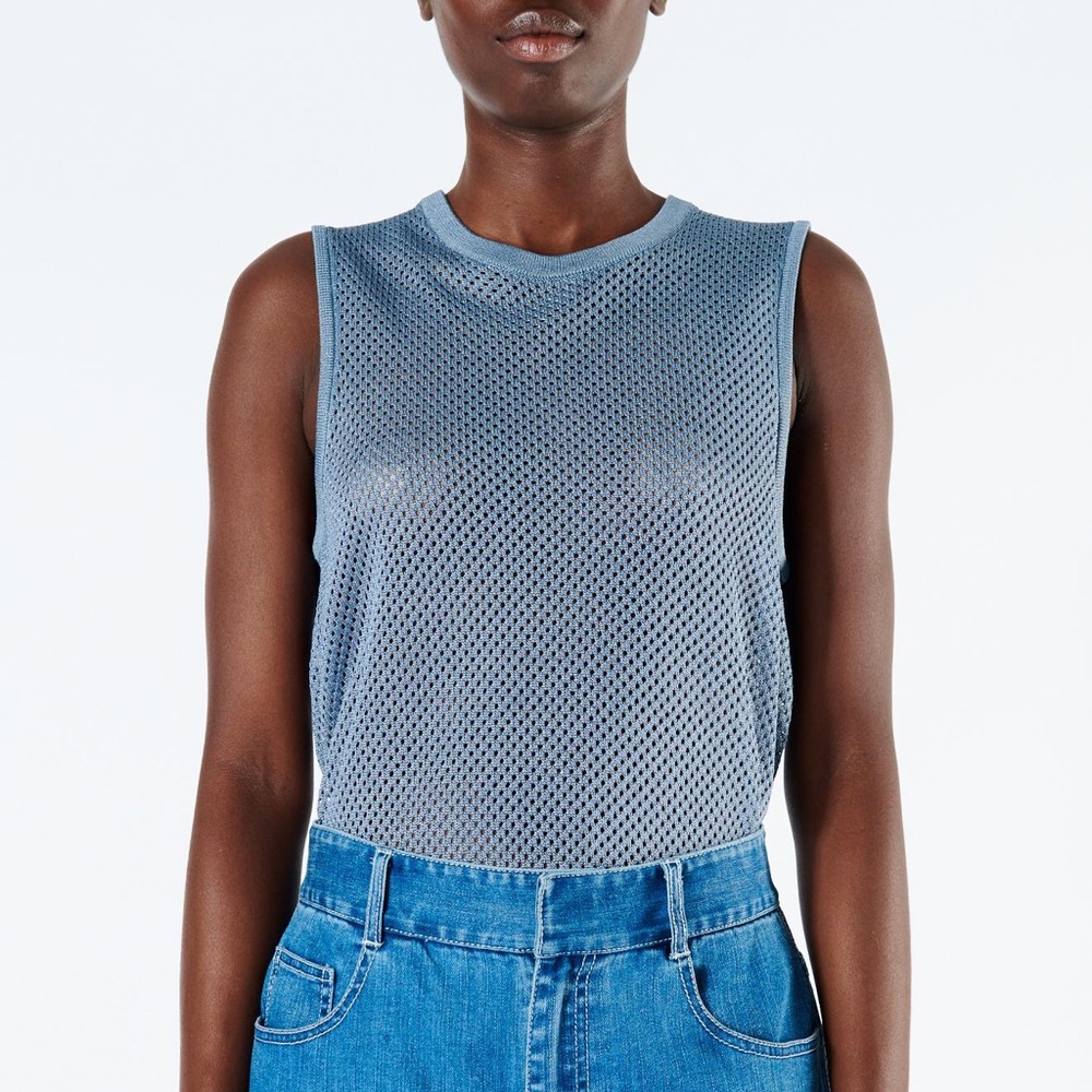 Tibi Crispy Viscose Mesh Tank Charcoal